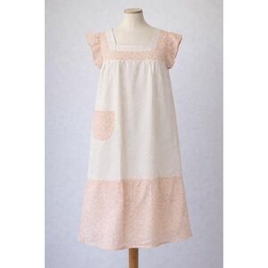 Vintage Peach Floral Cotton Prairie Dress, Cottagecore Midi